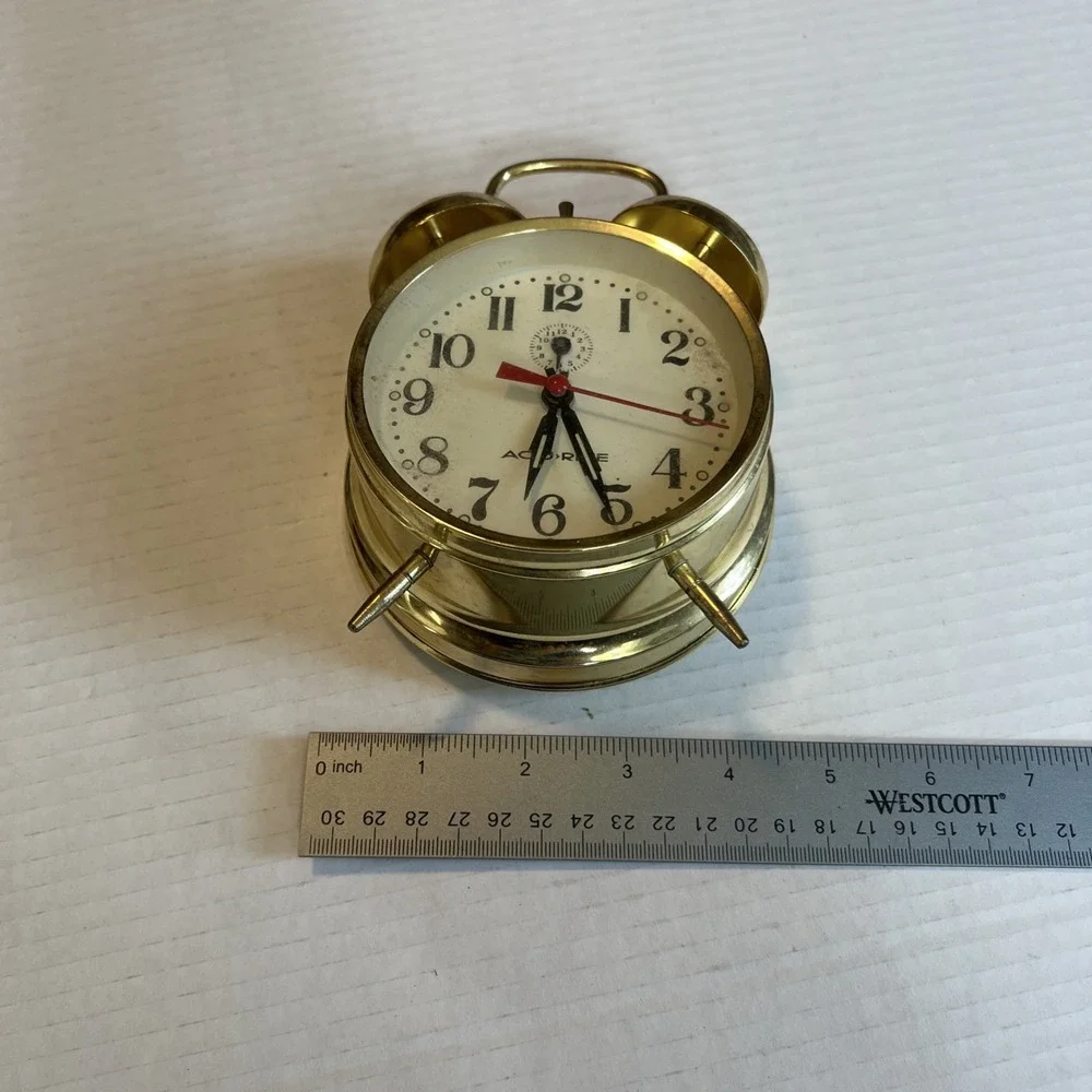 Vintage **FORPARTS** Style Retro Double Bell Clock Bedside Wind Up Gold Tone